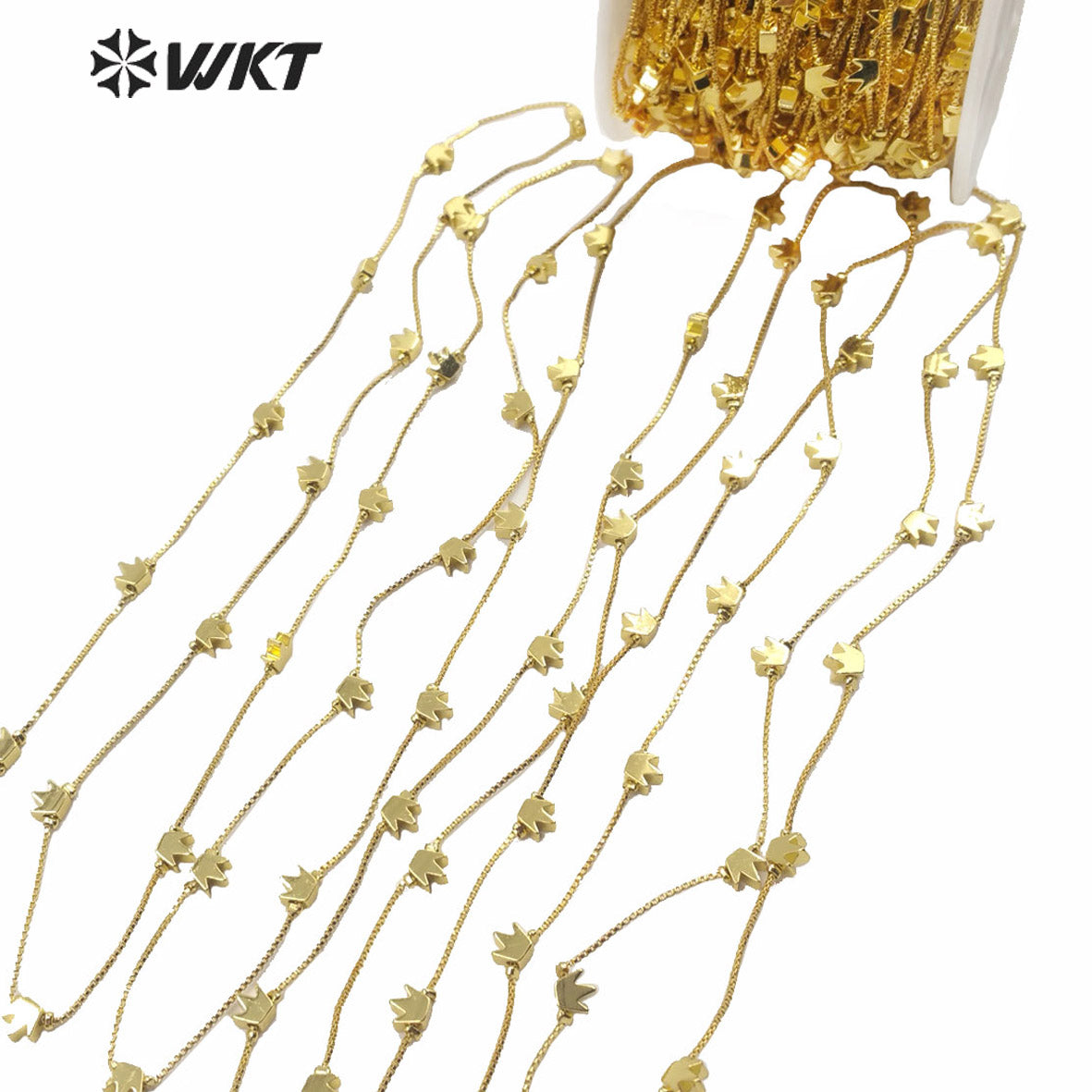 WT-BC134 Fashion 18k Gold Electroplated No Fade Jewelry Findings Chain Necklace Making Diy Brass Chain with Crown Charm Chain