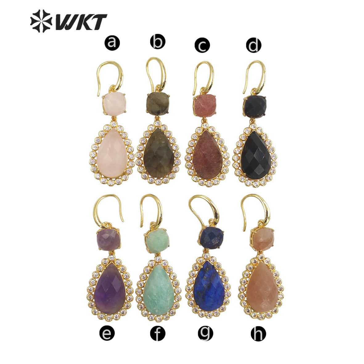 WT-E697 Wholesale Fashion Micropaved Cubic Zircon Setting Stone Earrings Attractive Long Drop Gemstone Hoop Earrings for Gift