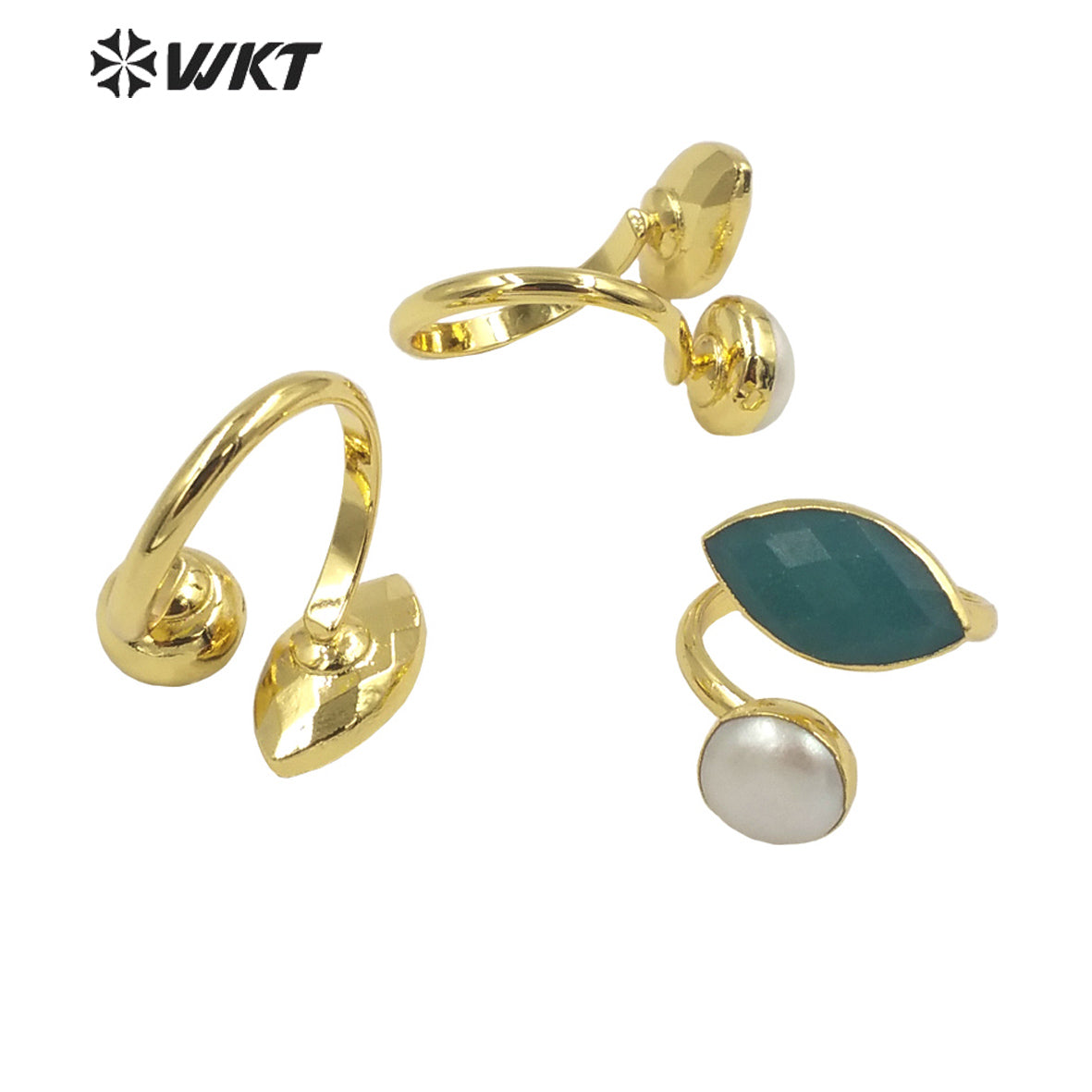 WT-R406 Elegant Natural Gemstone Pearl Rings Adjustable Rings Small Cute 18k Gold Plated As Women Gift Natural Stone Ring