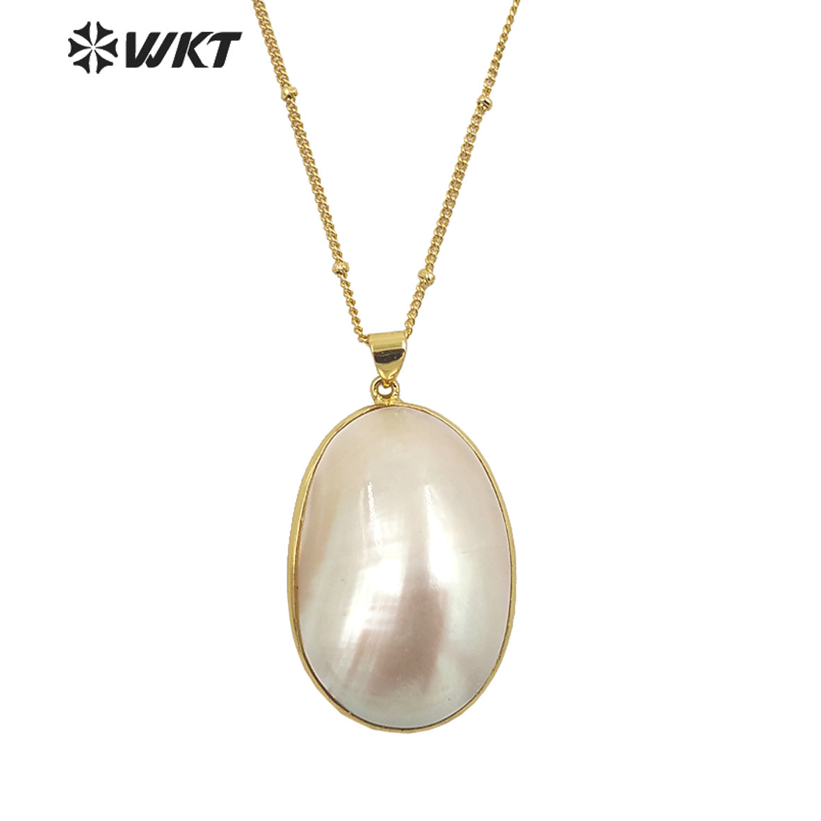 WT-JN229 Newest Summer Design High Polish Brightly Flash Natural MOP Necklace Women Oval Mabe Jewelry Pendant Necklace