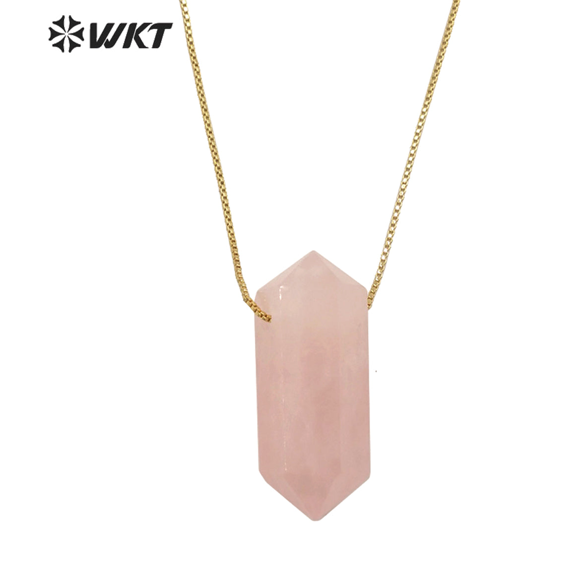 WT-N1373 Crystal clear Hexagonal Column Necklace Concise Style Pendant Colorful Stone Simple Jewelry Natural Stone Necklace