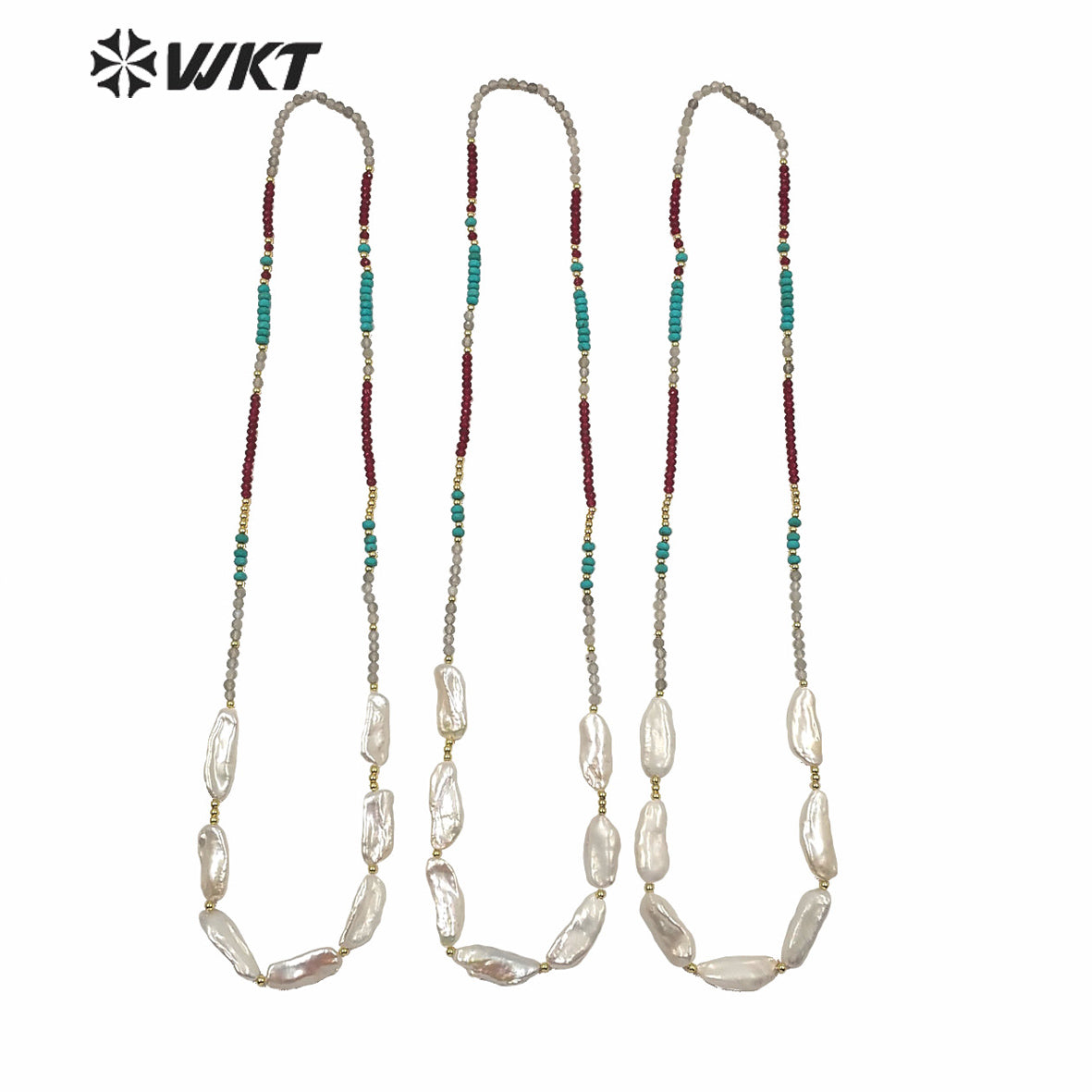 WT-JN124 WKT Exclusive Design Hand Make Strand Casual Necklace Women 24 Inch Long Faceted Beads Baroque Pearl Necklace