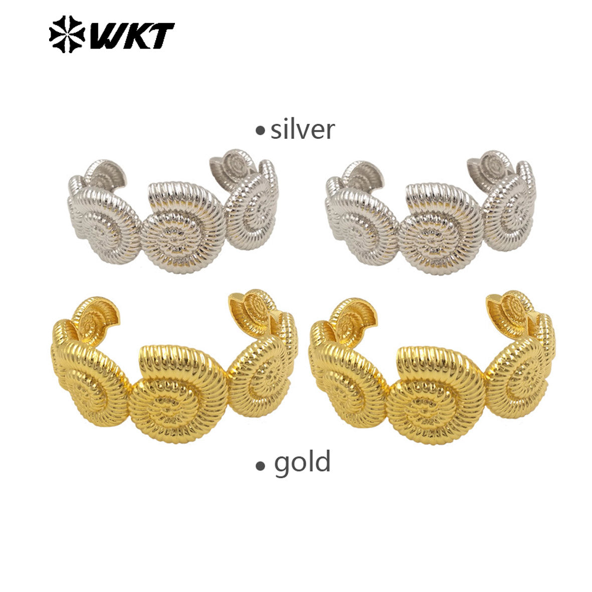 WT-B670 New Shell Shape Gold and Silver 18K Real Gold Plated Natural Yellow Brass Bracelet Daily Decoration for Couple
