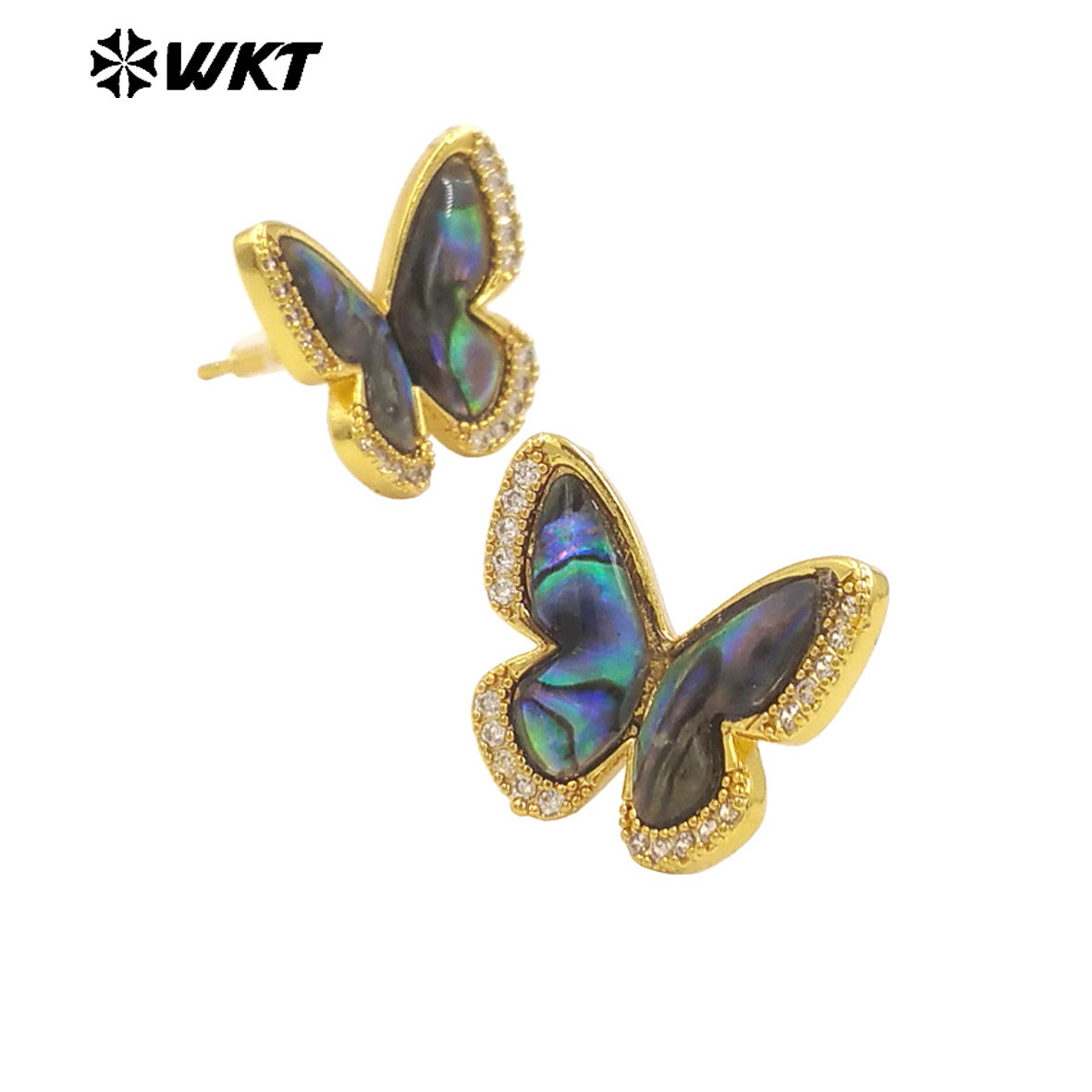WT-ME110 Exquisite Vivid Butterfly Shape Tiny Zircon Paved Earring With Natural Abalone Shell for Girls Birthday Gifts