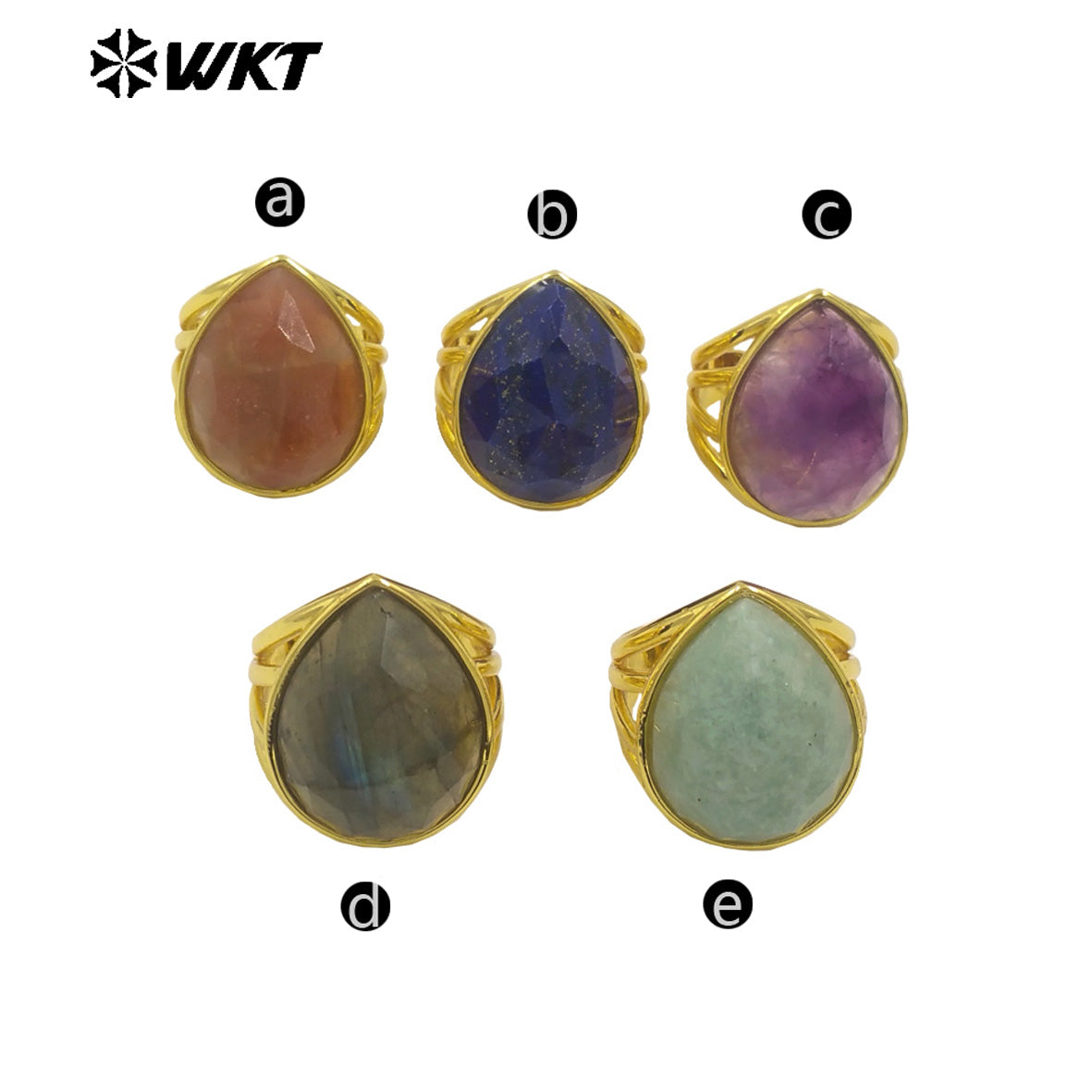 WT-R425 Wholesale Fashion Gold Bezel Natural Teardrop Stone Ring Amazing Gorgeous 18k Resist Tarnishable Lapis Drop Ring