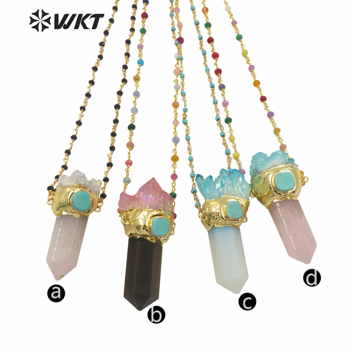 WT-N1255 Wholesale Unique Druzy Cluster Quartz Point Necklace Women Fashion Gold Big Chunky Spirit Point Necklace