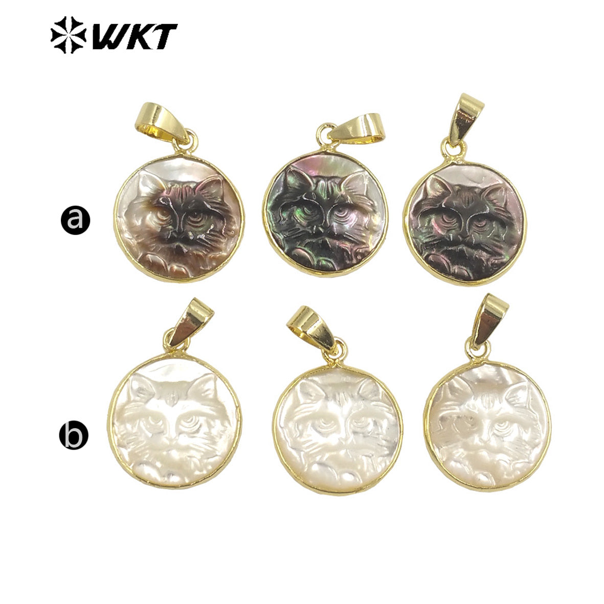 WT-JP346 WKT New Arrival Novel Cat Engraved Colorful Design Ball Shaped Gold Plated Necklace Pendants Shell Pendant