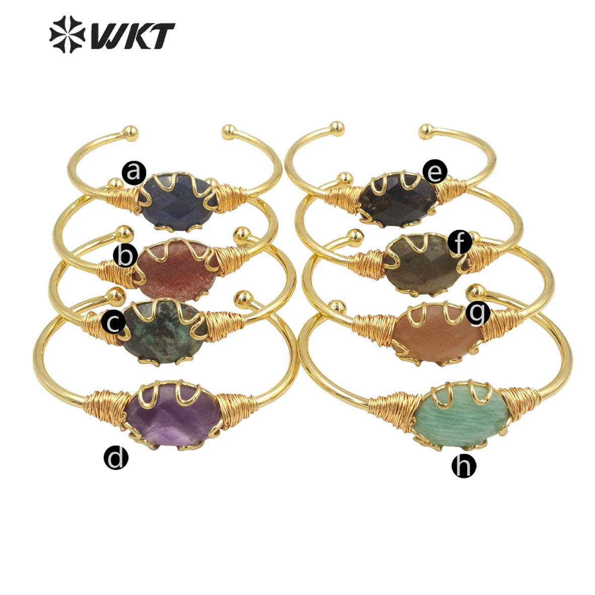 WT-B644 WKT Lovely Fashion Design Trendy Gift for Women Gemstone 18k Plating C Shaped Natural Colorful Gemstone Bracelets