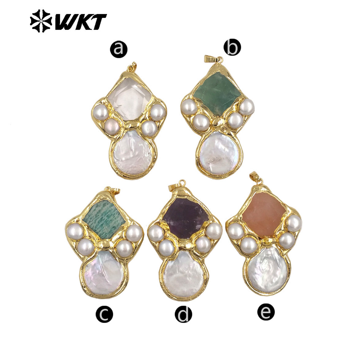 WT-JP423 Gorgeous Back Full Plated With 18K Gold Multi Colors Natural Stones And Pearls Pendants For Women Necklace Handmade
