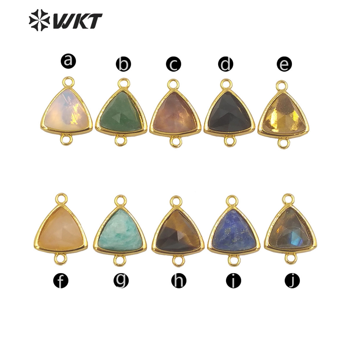 WT-C309 Wholesale Fashion Gold Bezel Stone Connectors Small Size Gemstone Triangle Jewelry Findings Connectors for Bracelets