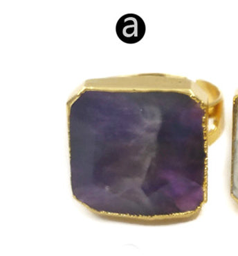 WT-R216 Natural Multi Color Gemstone Gold Electroplated Ring Fashion Adjustable Turquoise Single Stone Ring