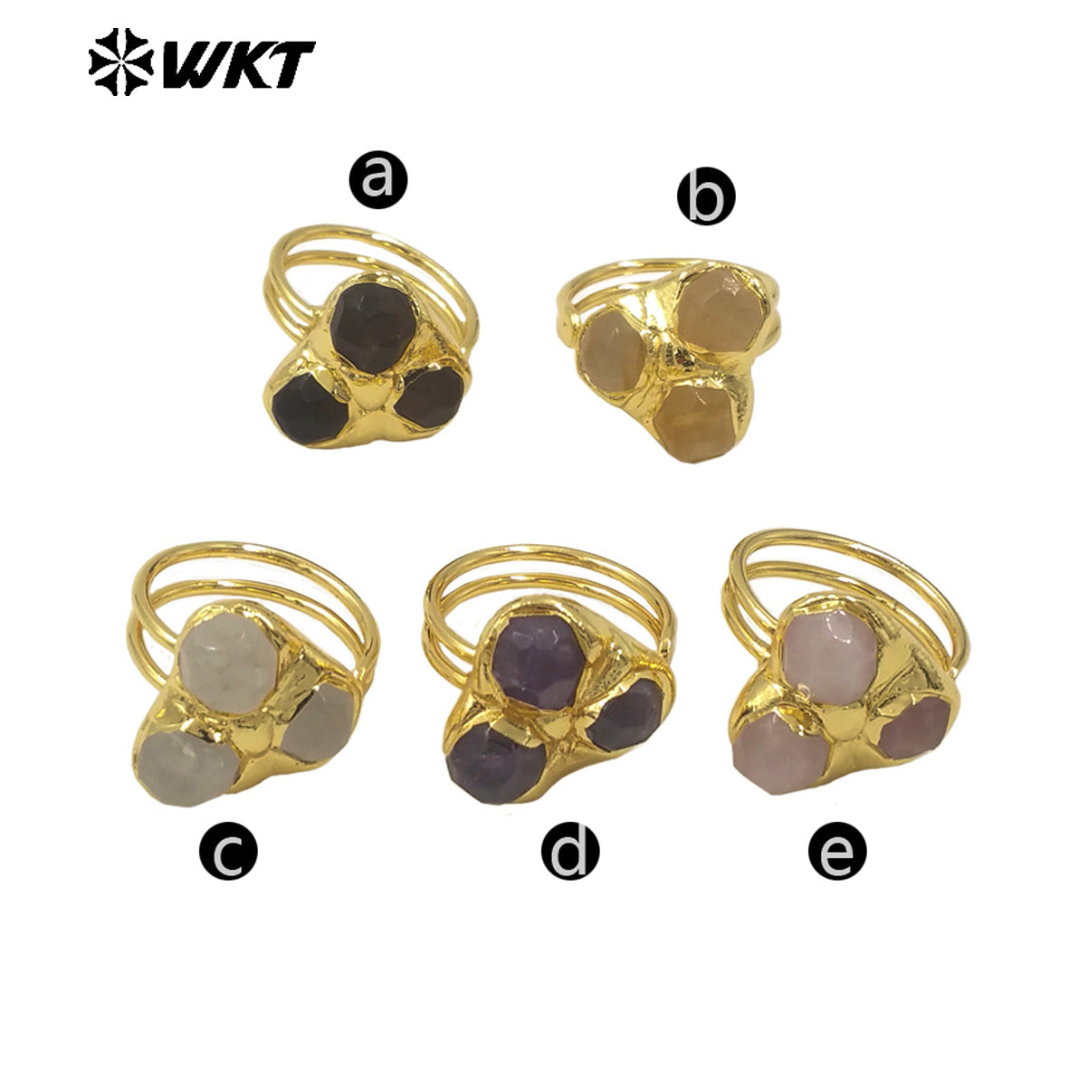 WT-R570 Popular Fashion Women Triple Gemstones Ring Assemble Triangle Shape Gold Plated Adjustable Size Lovely Jewelry Gift