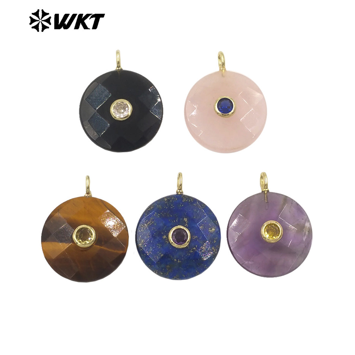 WT-P2018 Boutique Handmade Charms Faceted Cabchon Natural Gemstones Set In Zircon Pendants For Beautiful Earrings Design