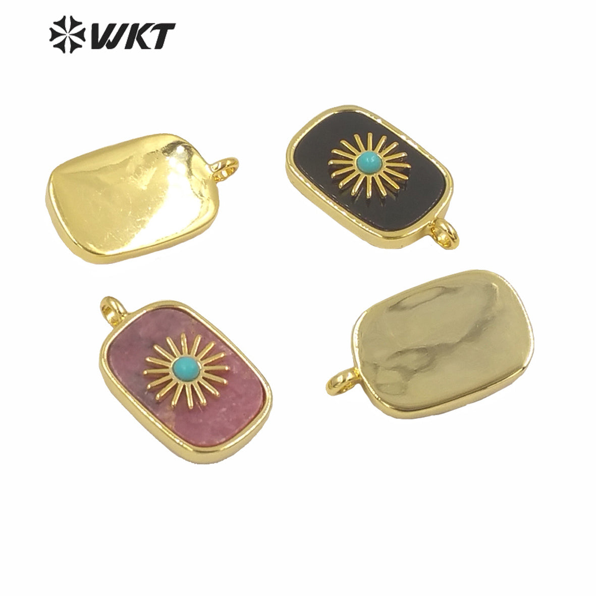 WT-P1590 Amazing Gold Electroplated Bezel Natural Stone Setting square Pendant Fashion Women Themed Charm Stone Pendants