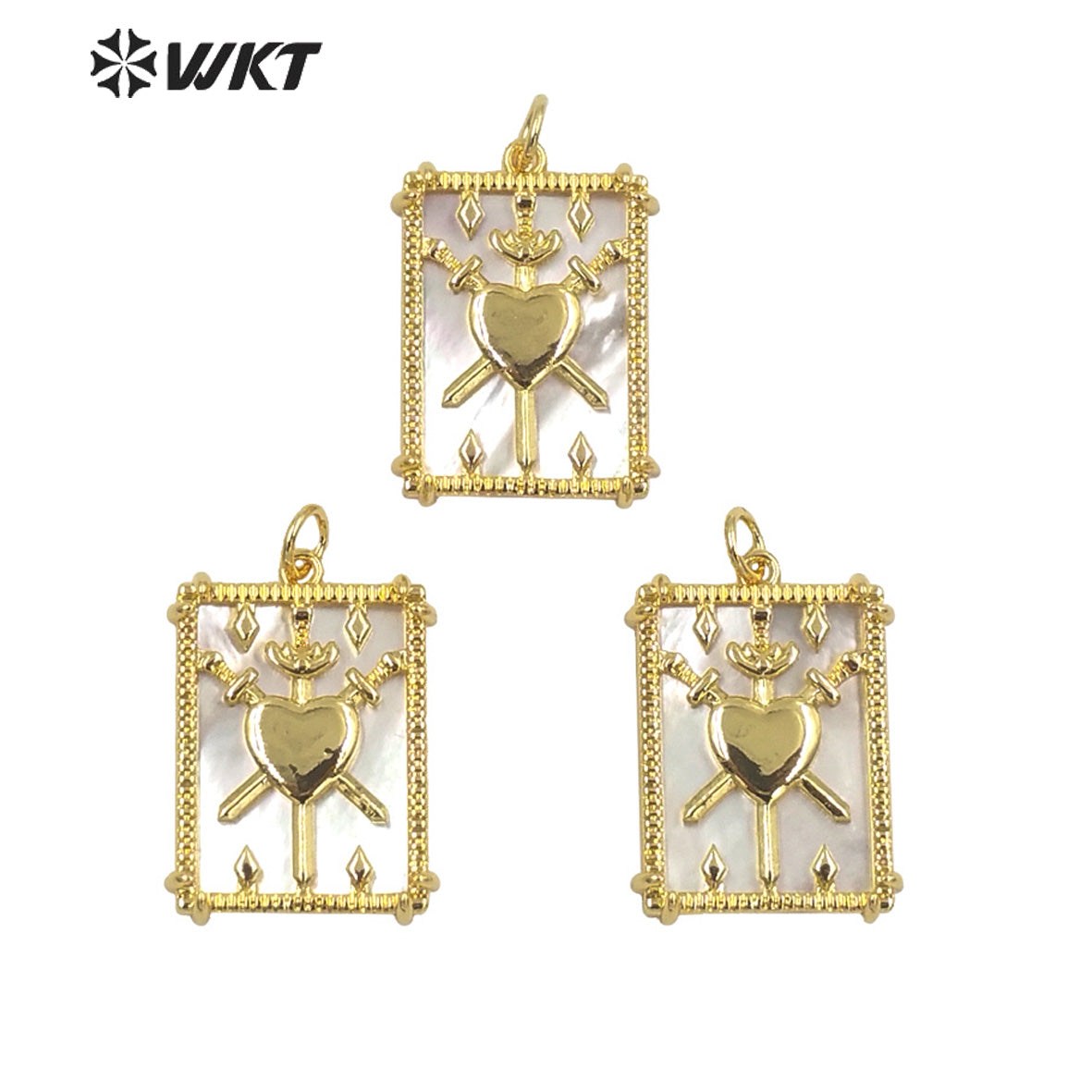 WT-MP220 Wholesale Fashion Popular Symbolic 18k Real Gold Plated Sun and Moon Pendant Small Size White Shell Back square Pendant