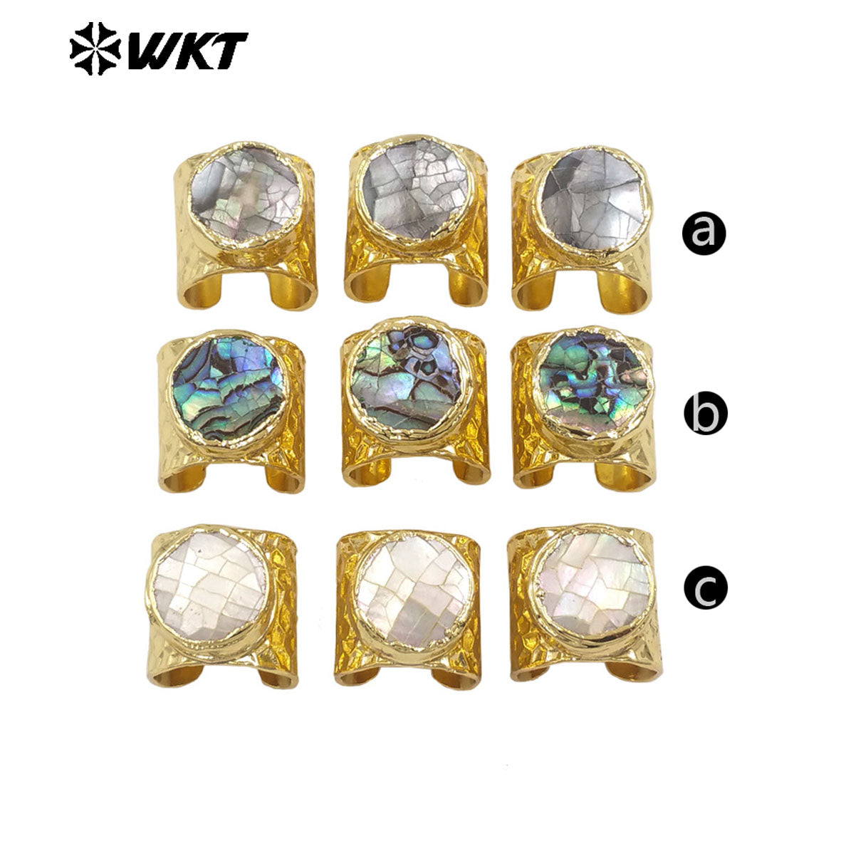 WT-MPR138 Newest Open Size Multi Colors 18K Gold Electroplated Round Crackle Natural Shell Rings For Party Wearing Jewelry