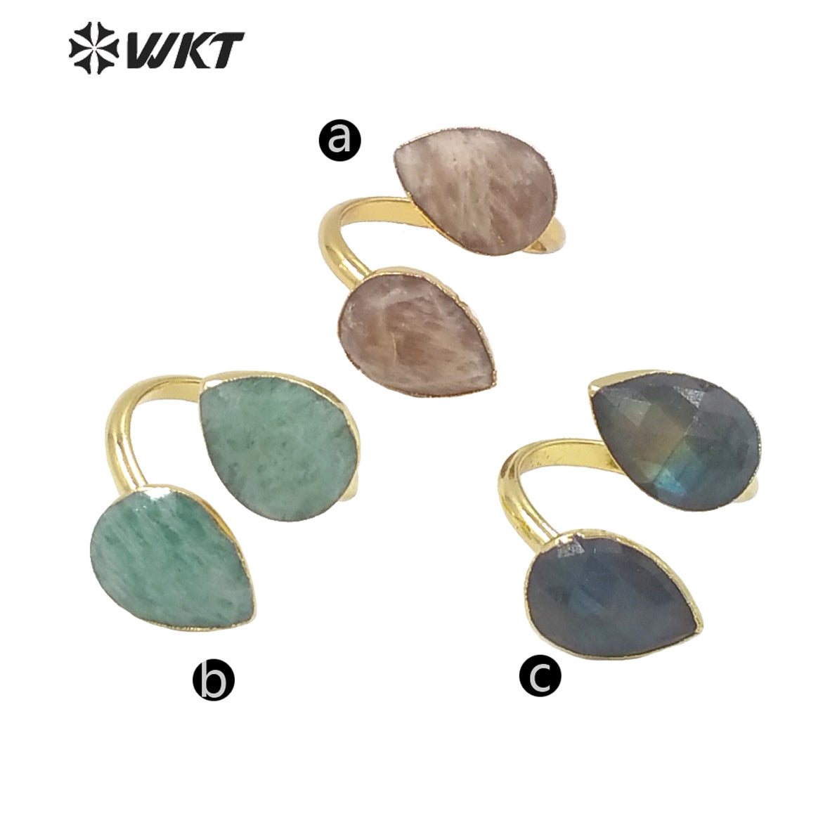 WT-R402 Adorable Labradorite Sun Stone Natural Stone Adjustable Ring Surface Smooth Unblemished Gemstone Ring
