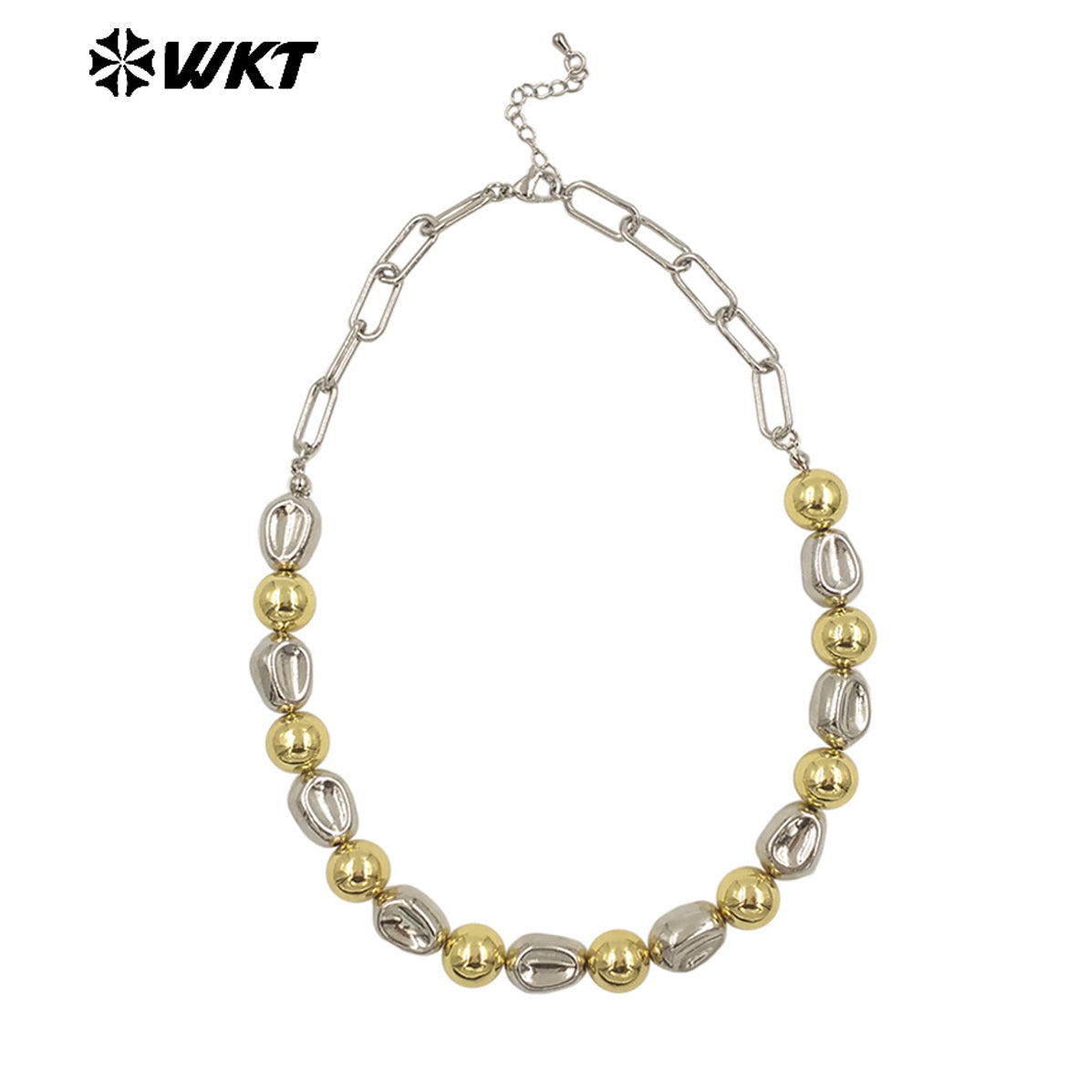 WT-JFN28 New Natural Brass 18K Gold Plated and Silver Irregular Diamond Shaped Flat Bead Necklace for Women As Daily Decoration