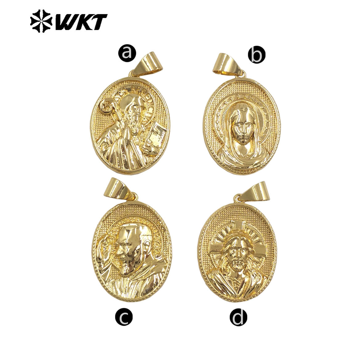 JFE146 High Quality Oval Shape Yellow Brass With Gold Plated Christian Religious Pendant Carved DIY Accessories