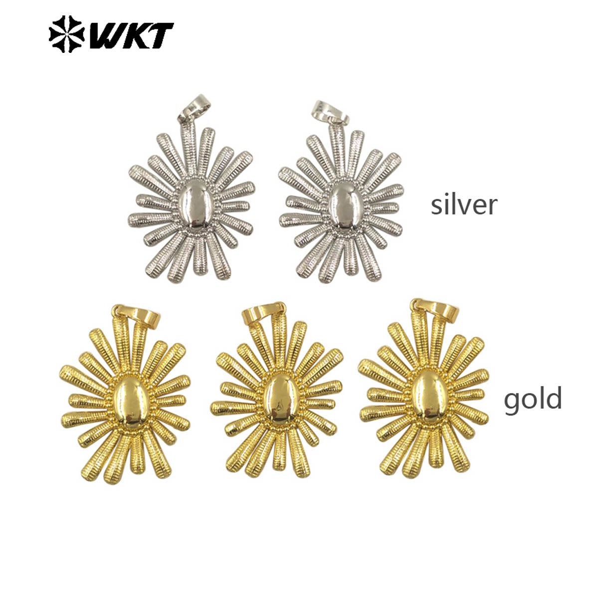 WT-P1995 Latest Vividly Flower Design Yellow Brass Fire Flames Pendant for Necklace or Earring Fine Crafts Accessory Making