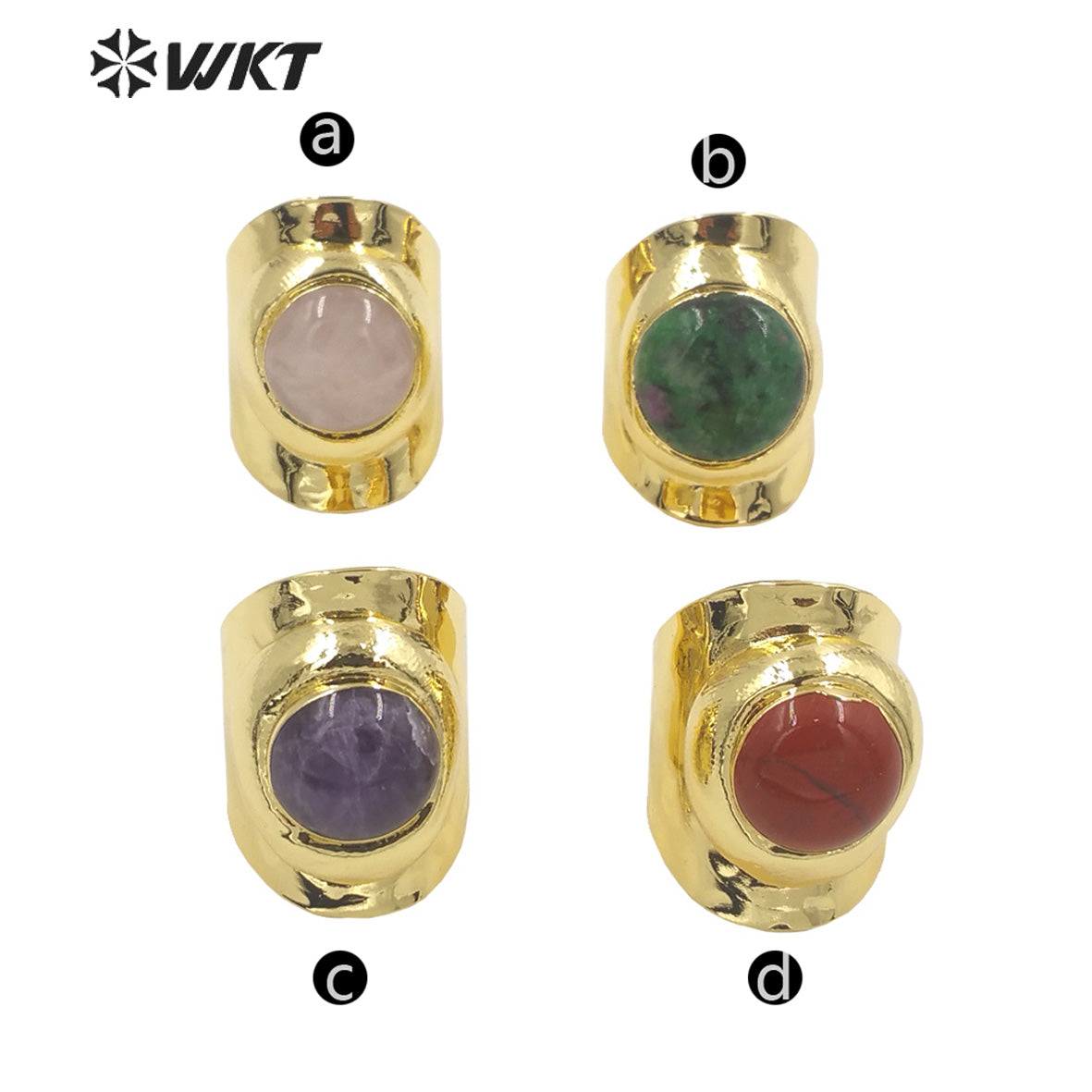 WT-R441 Wholesale Fashion 18k Gold Plated Resist Tarnishable Round Stone Ring Lovely Energy Gemstone Cocktail Ring