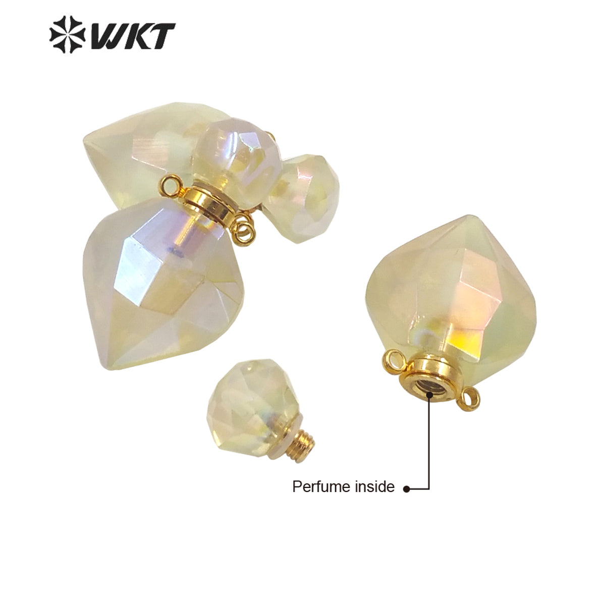 WT-P1713 Amazing Fashion Drop Yellow Citrine Quartz with Aura Coated Charming Lemon Quartz Stone Perfume Bottle Necklace Pendant