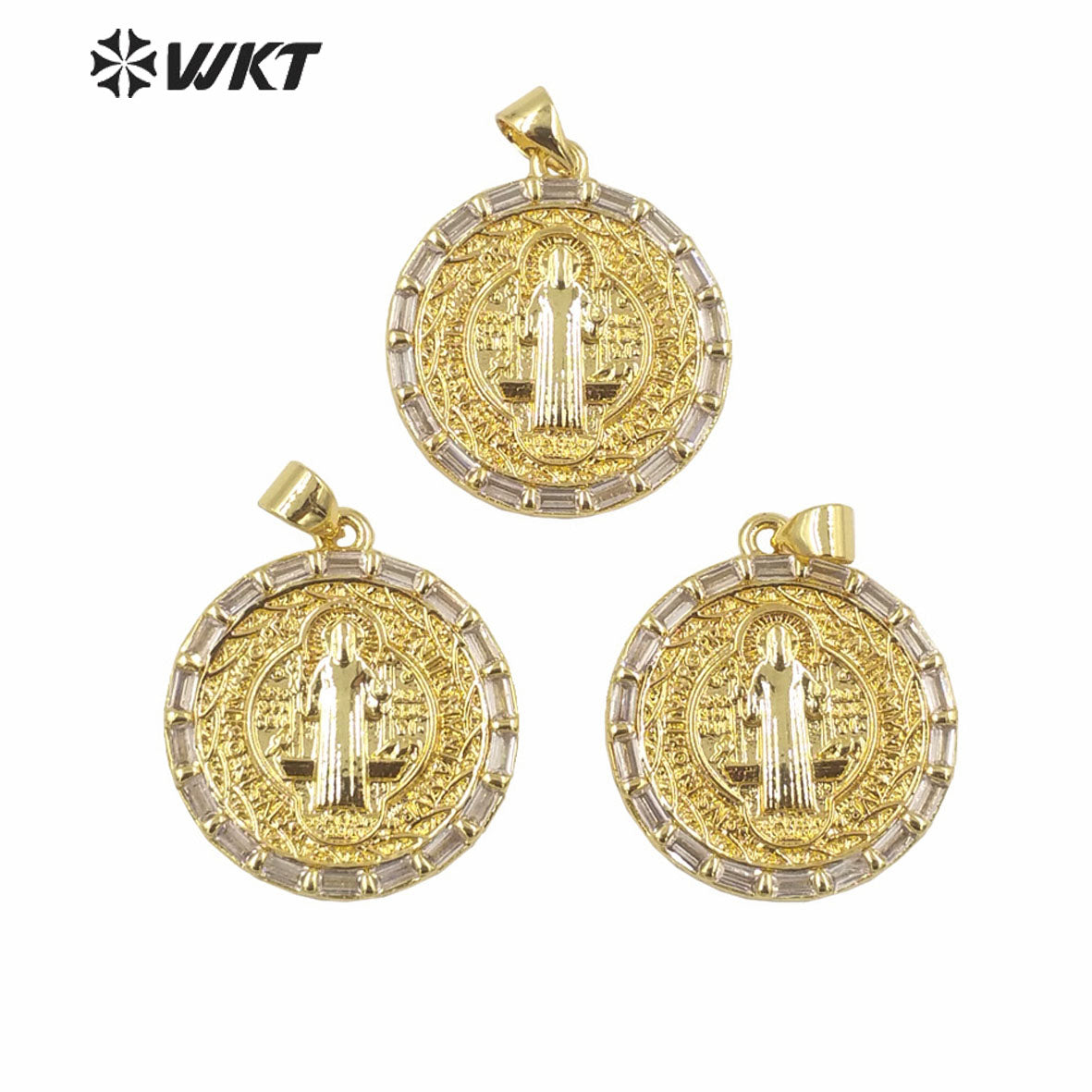 WT-MP285 Newest Vintage Style Female Deity Shaped Round Shaped Cubic Zircon Madonna Design Pendant