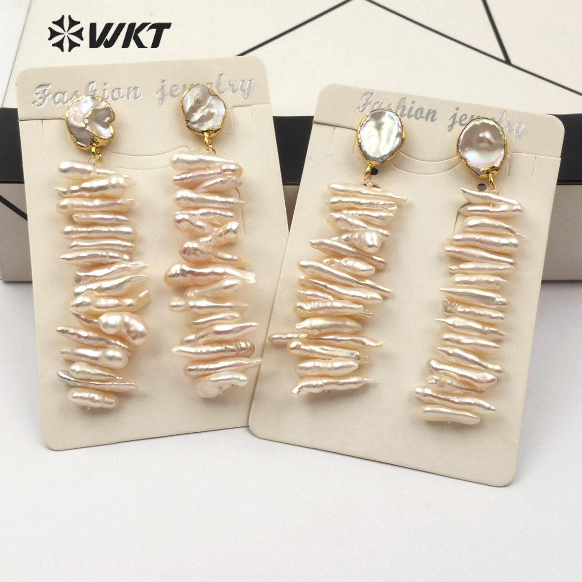 WT-E498 Irregular Shape Pearl Earring Stud With Long Bar Pearl Random Size Jewelry Natural Freshwater Pearl Earring