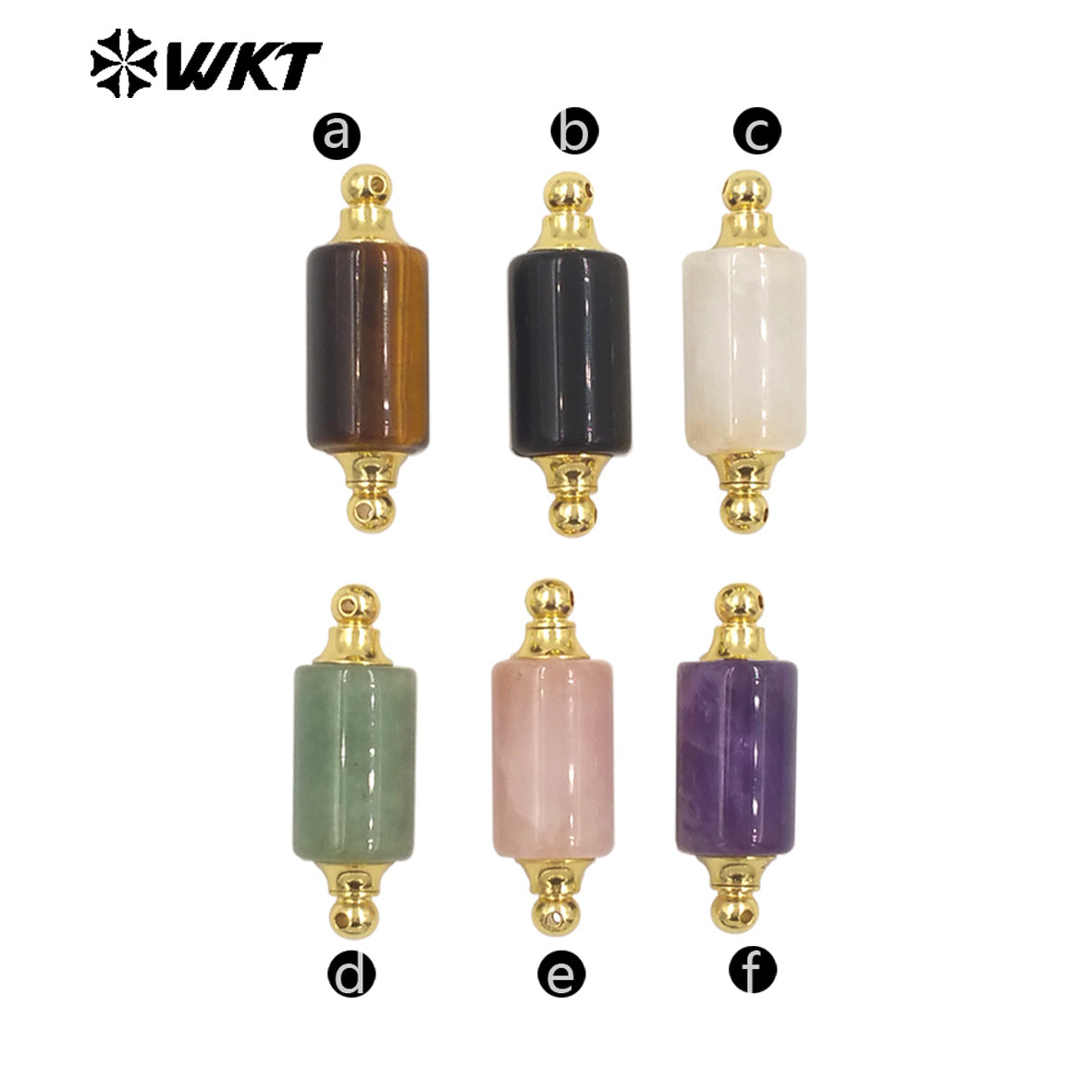 WT-P1981 Wholesale Newest Double Loops Round Cube Natural Rose Quartz Precious Stone Bottle Necklace Connector