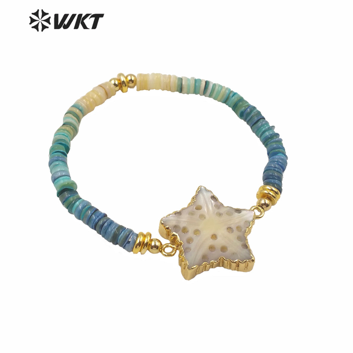 MPB007 Super Chic Women Summer Style Vacation Bracelet Candy Color Natural Shell Beads Bracelet with Sea Star Charms