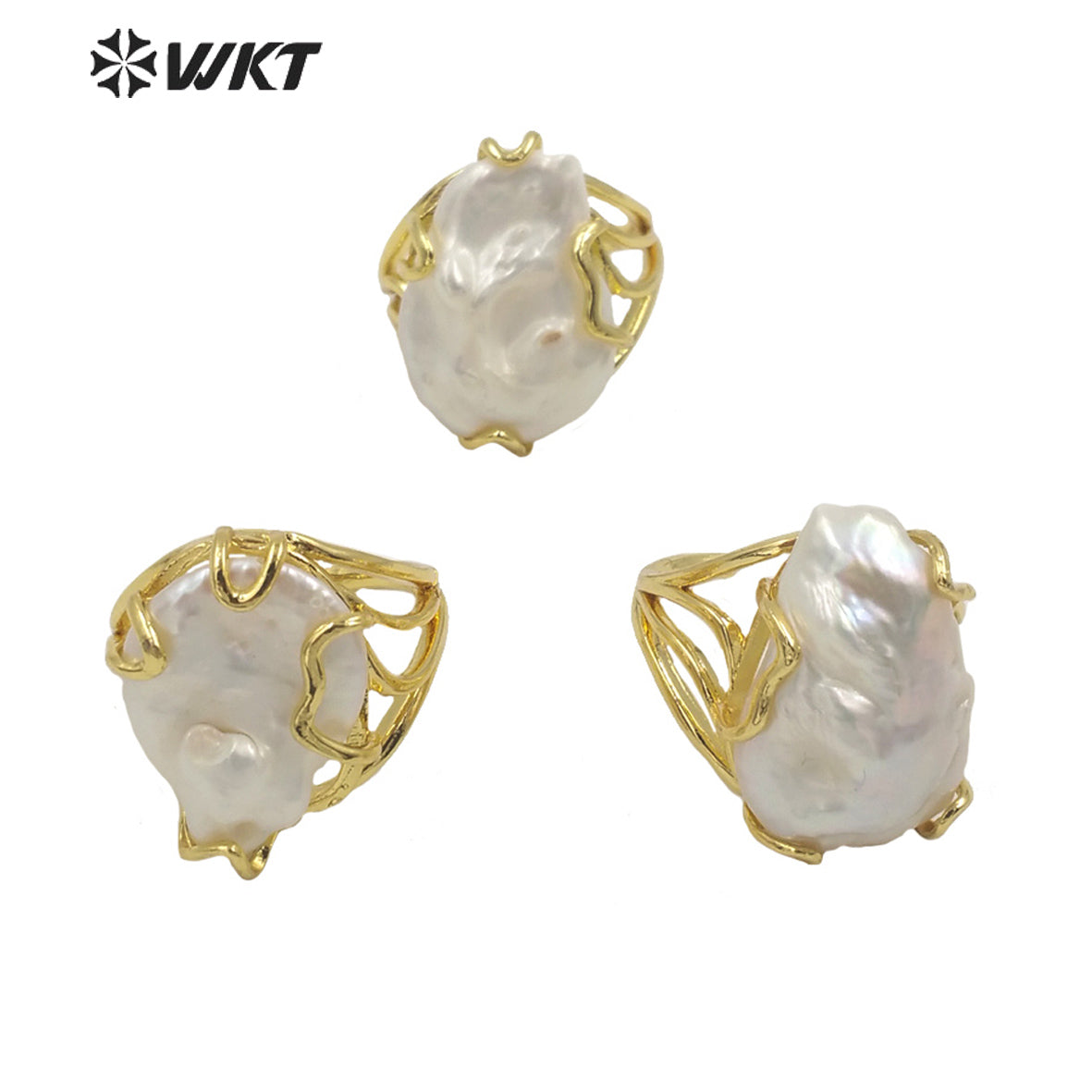 WT-MPR037 Unique Fashion Gold Plated Resist Tarnishable Freshwater Pearl Ring for Friend Wedding Ring Gorgeous Claw Setting Ring