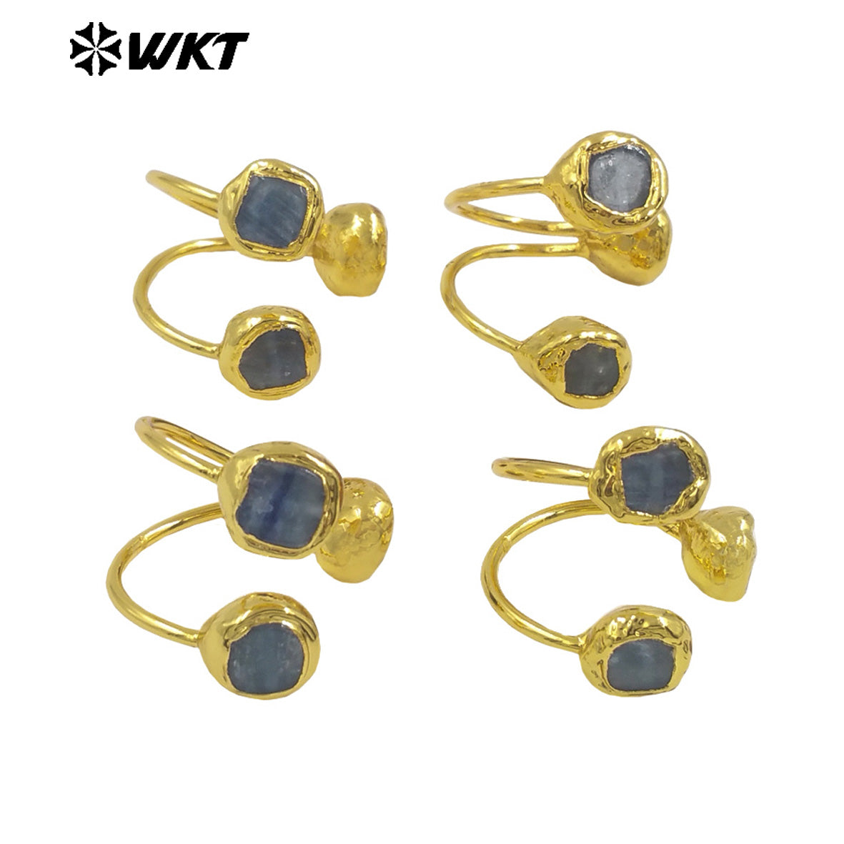 WT-R531 Wholesale Fashion 18K Gold Plated Resist Tarnishable Triple Blue Kyanite Stone Ring for Women Precious Energy Gift