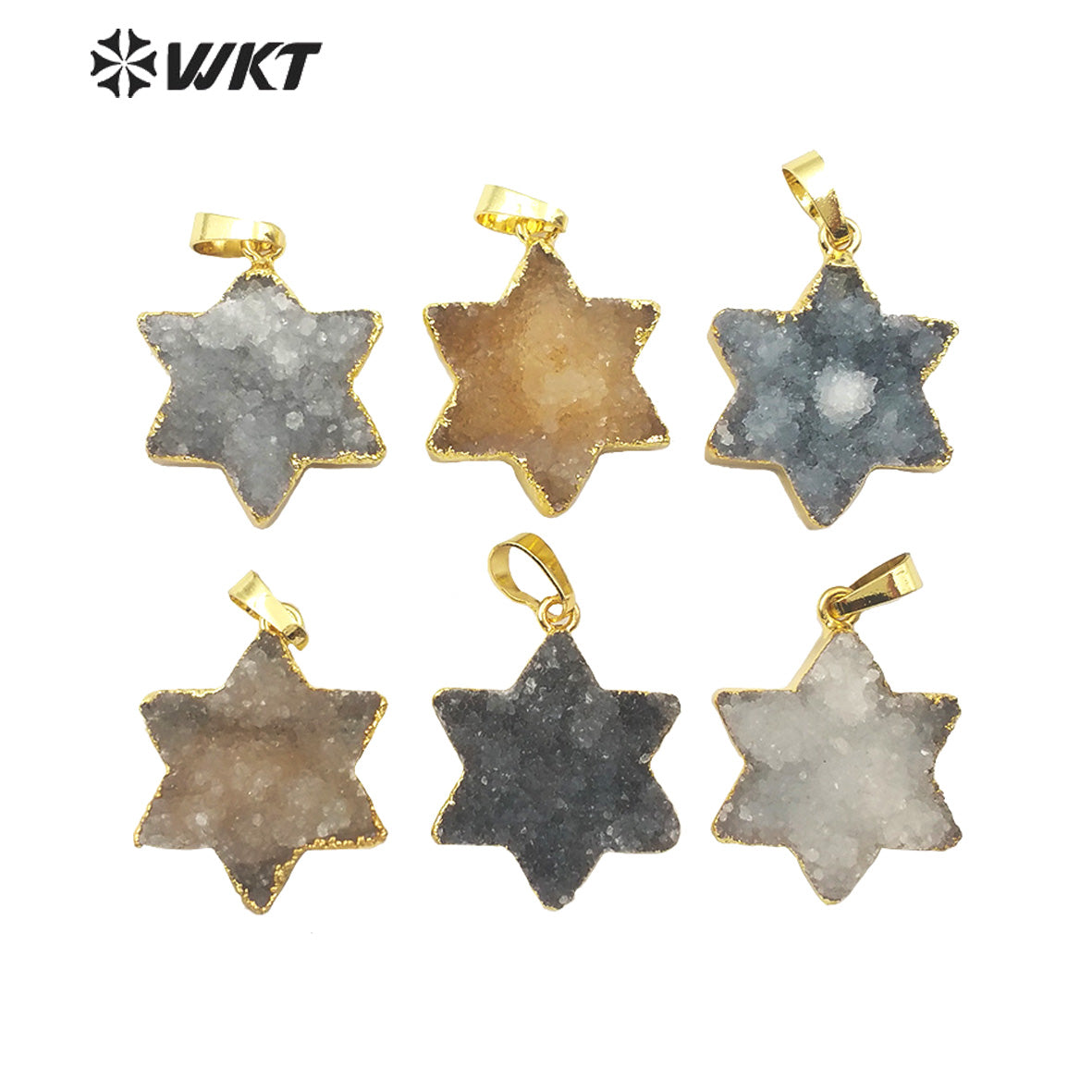 WT-P1508 Bohemian Natural Hexagonal Druzy Quartz Pendant Gold Plated Women Fashion Elegant Charm Jewelry Druzy Crystal Pendant
