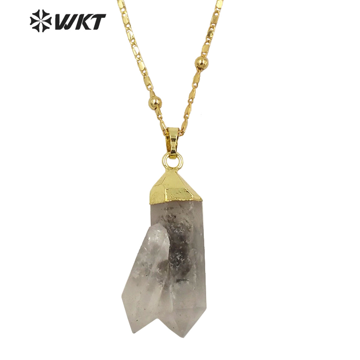 WT-N1343 WKT 2022 Unique Natural Stone Healing Crystal Necklace Irregular Crystal Pendant Gold Chain Women Favorite Necklace