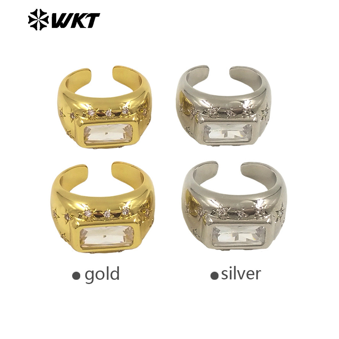 WT-MR040 Popular New Style Square Crystal 18K Gold Bezel Setting Unisex Ring for Daily Wearing