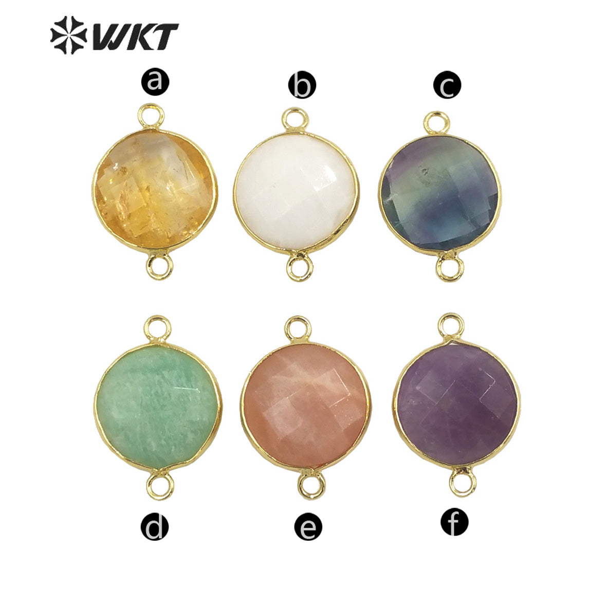WT-C314 WKT Newest 16mm Round Double Faceted Gemstone Connectors for Jewelry Findings Amethyst Amazonite Stone for Bracelet