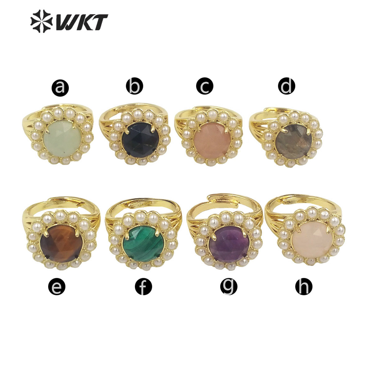 WT-MPR079 Wholesale Fashion 18K Real Gold Plated Round Gemstone Malachite Natural Stone Lady Ring Popular INS Hot Women Ring