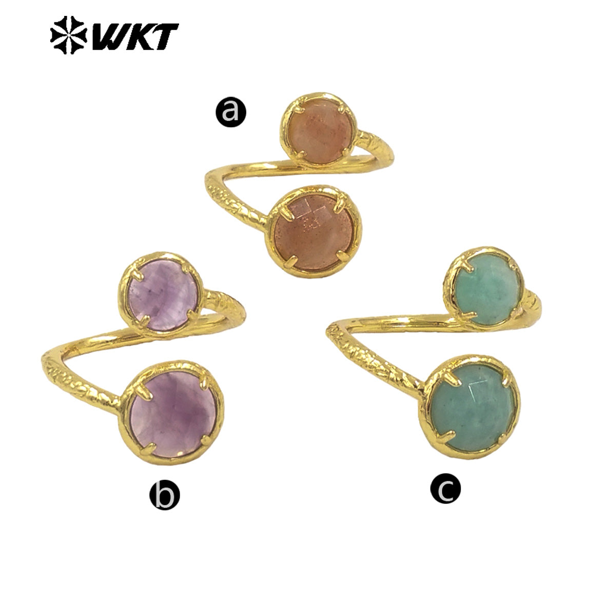 WT-R530 Wholesale Fashion New European Trendy Double Stone Adjustable Birthday Gift Lady Gemstone Ring