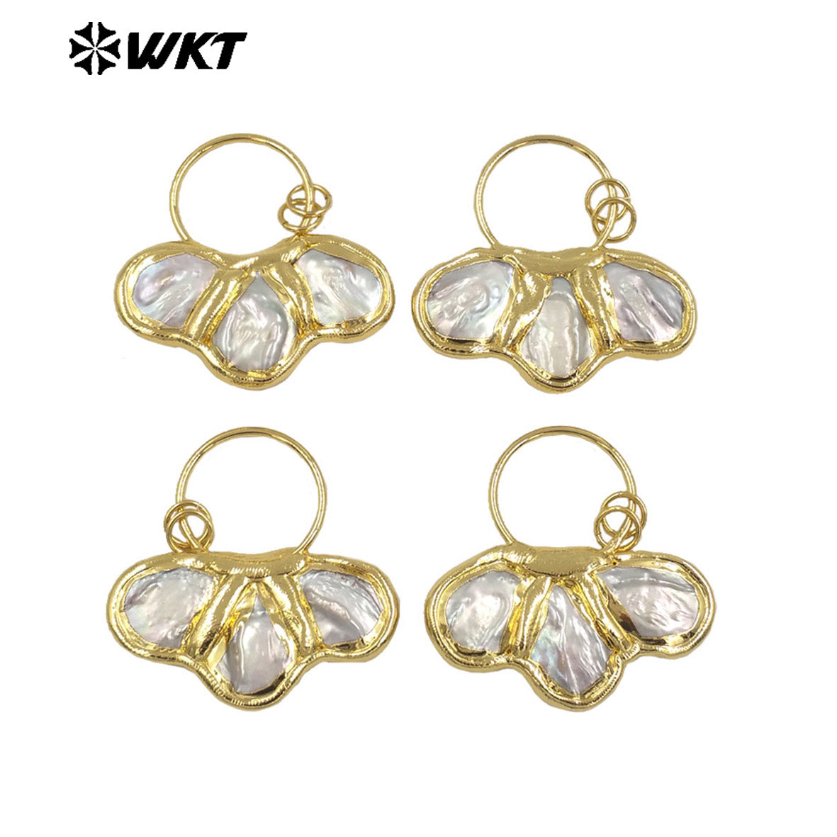 WT-JP386 WKT 2024 New Design 18K Gold Plated Natural Yellow Brass Freshwater Pearl Shell Shape Pendant Necklace Accessories