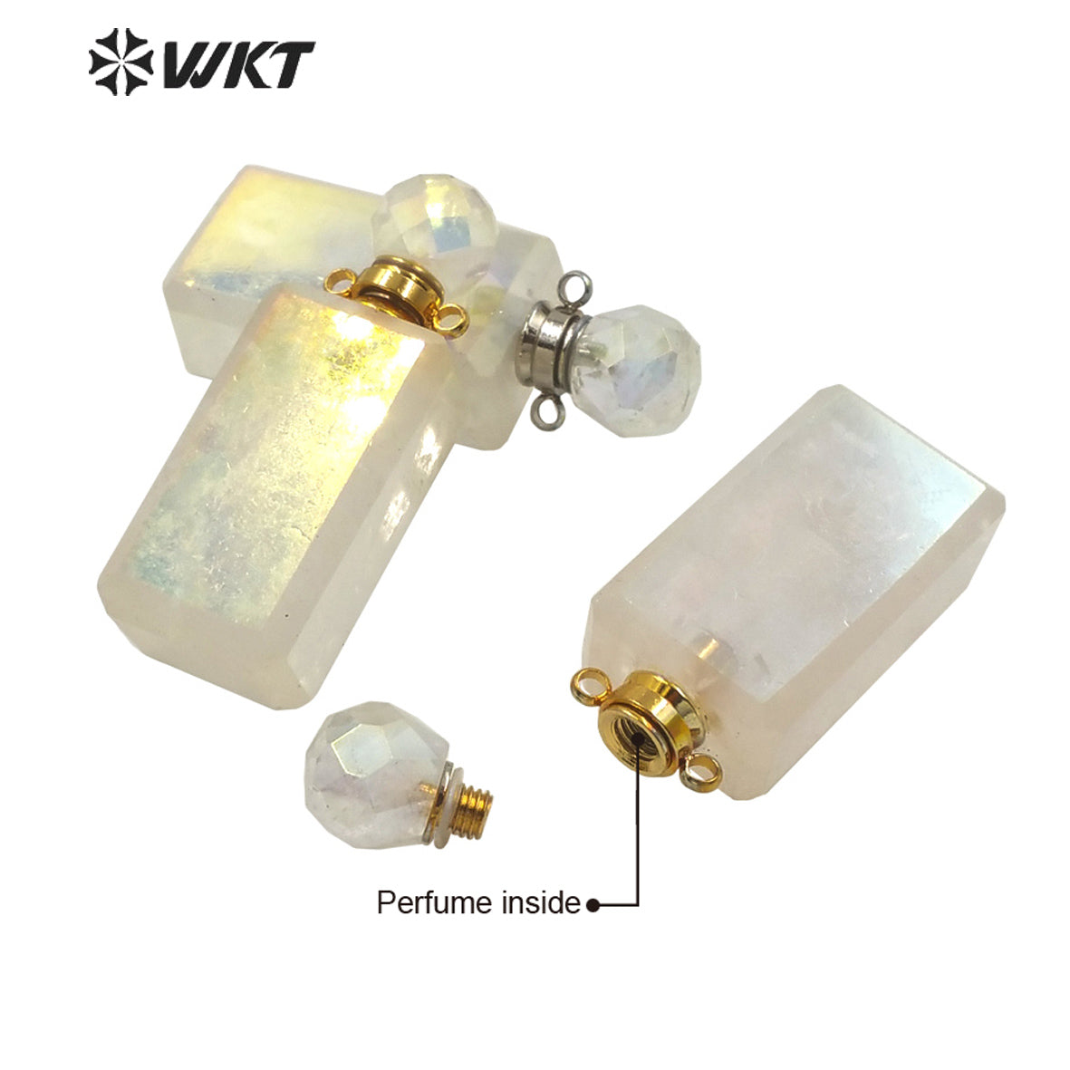 WT-P1651 Long Square Aura Crystal Quartz Stone Perfume Bottle Pendant for Necklace Design Women Wedding Anniversary Gift Pendant