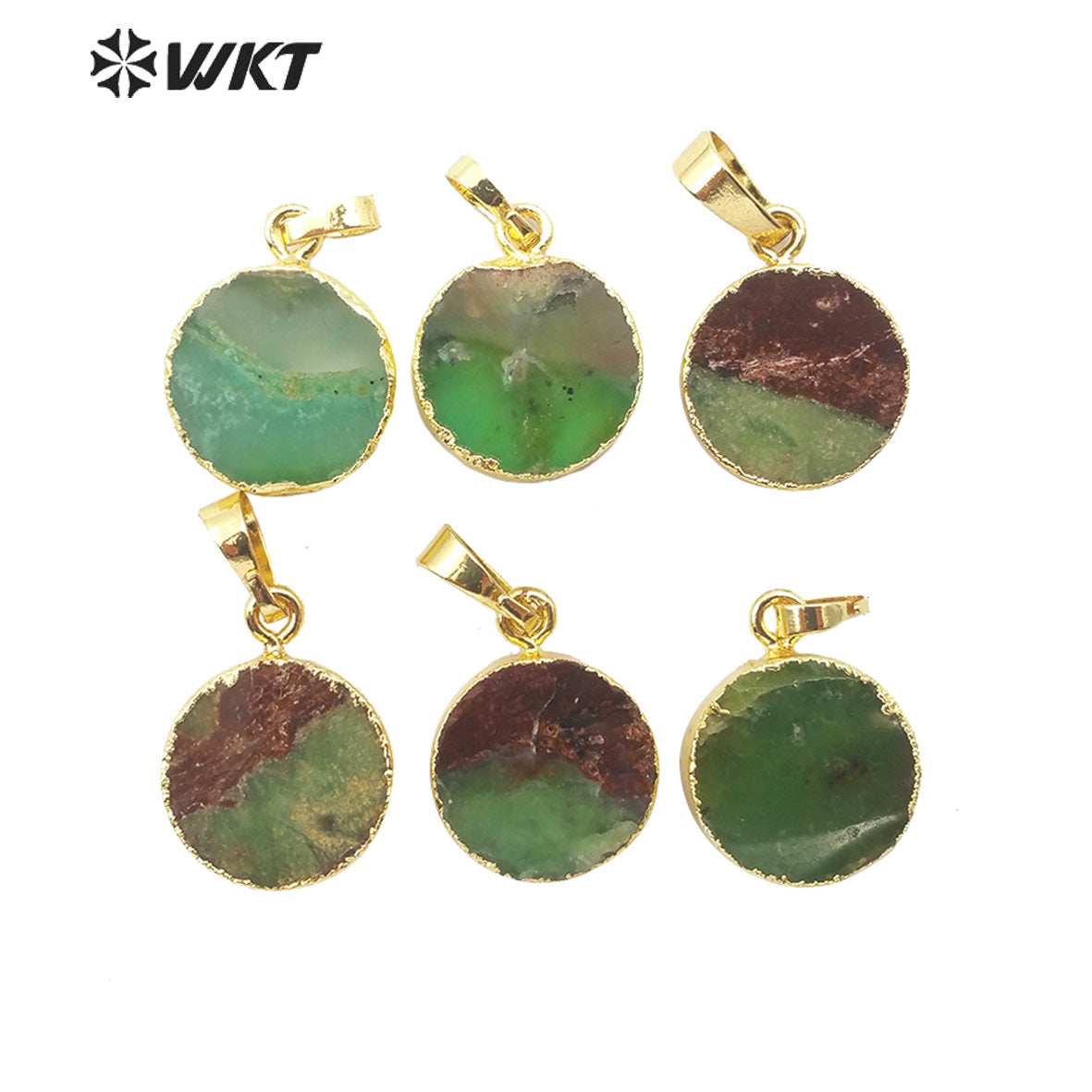 WT-P1509 Wholesale Natural Australia Chrysoprase Stone Pendant for Lady Gift Fashion Charm Jewelry Round Green Stone Pendant