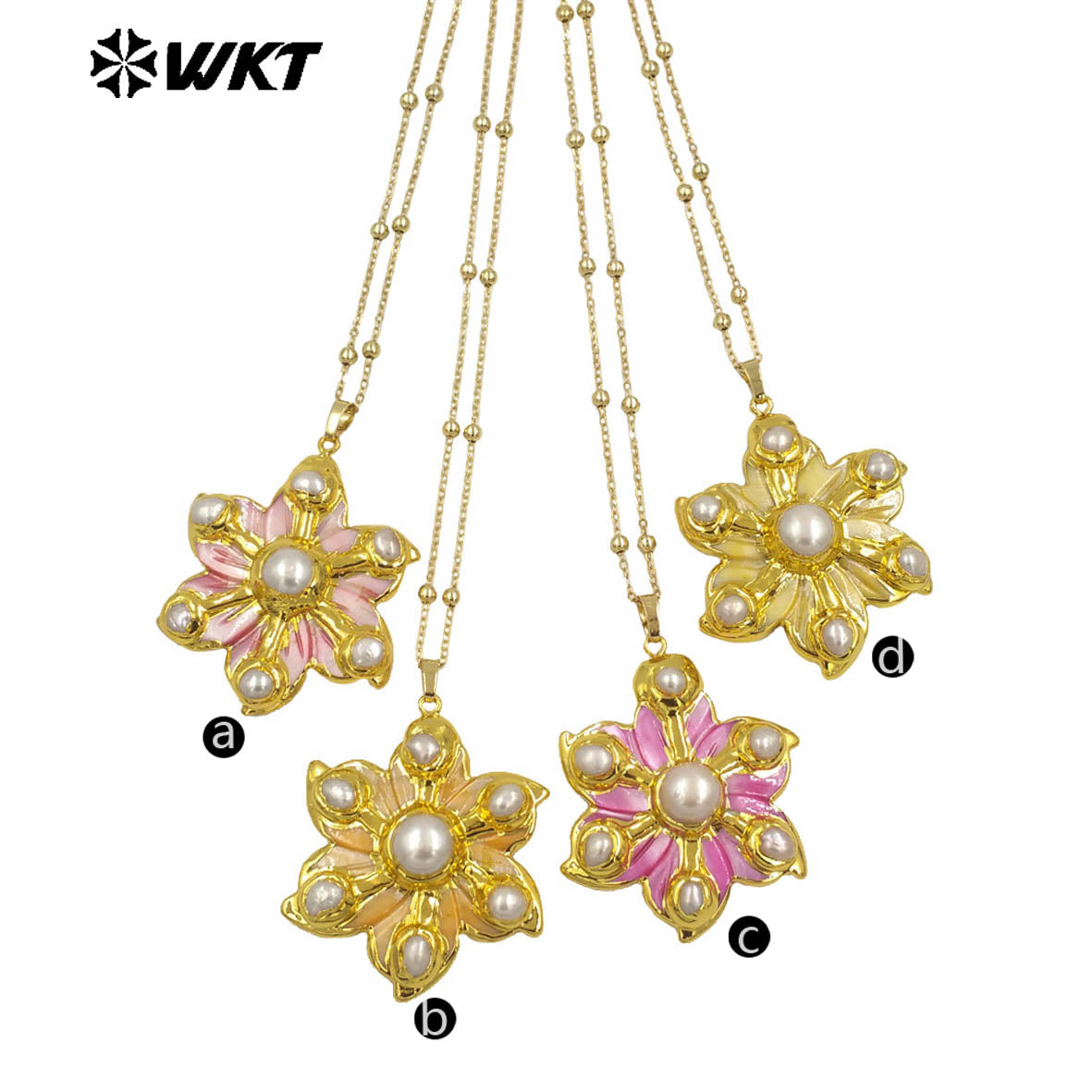 WT-JN294 the New Romantic 18K Gold Plated Natural Shell Six Pearl Flower Shaped Necklace for Lovely Woman As Birthday Gift