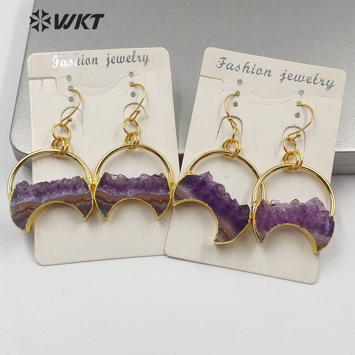 WT-E610 New Design Natural Crescent Amethyst Earring Fashion Charm Jewelry Amethyst Earring Gift for Women