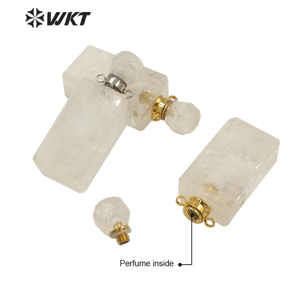 WT-P1634 Wholesale Women Long Square Crystal Quartz Essential Oil Pendant for Loading Perfume Bottle Pendant Quartz Pendant