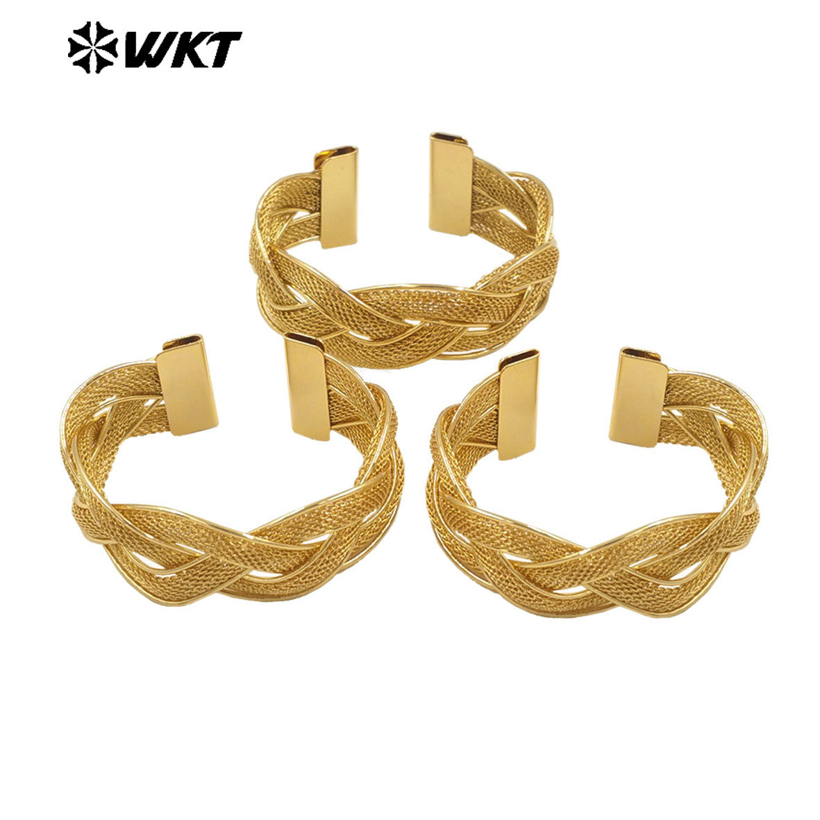 WT-B689 High Quality Refined 18K Gold Plated Brass Chain Bar Wave Interlace Adjustable Bracelet for Women As Wedding Jewelry