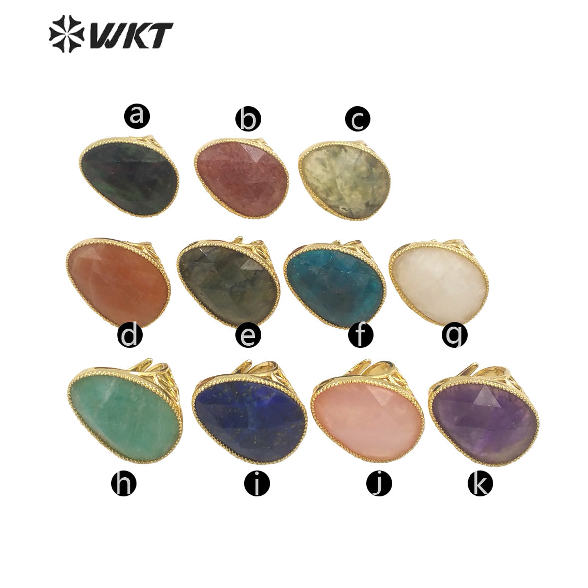 WT-R487 WKT Fashion Design Trendy Gift for Women Oval Shaped Colorful High Quality Gorgeous Natural Gemstone Stone Ring