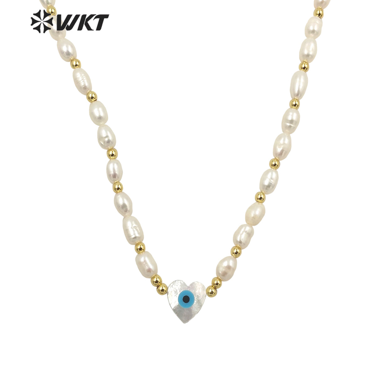 WT-JN194 Fashion Gold Plated Natural Real Freshwater Pearl Beads Necklace Gorgeous Lady Shell Made Heart Eye Charm Bead Necklace