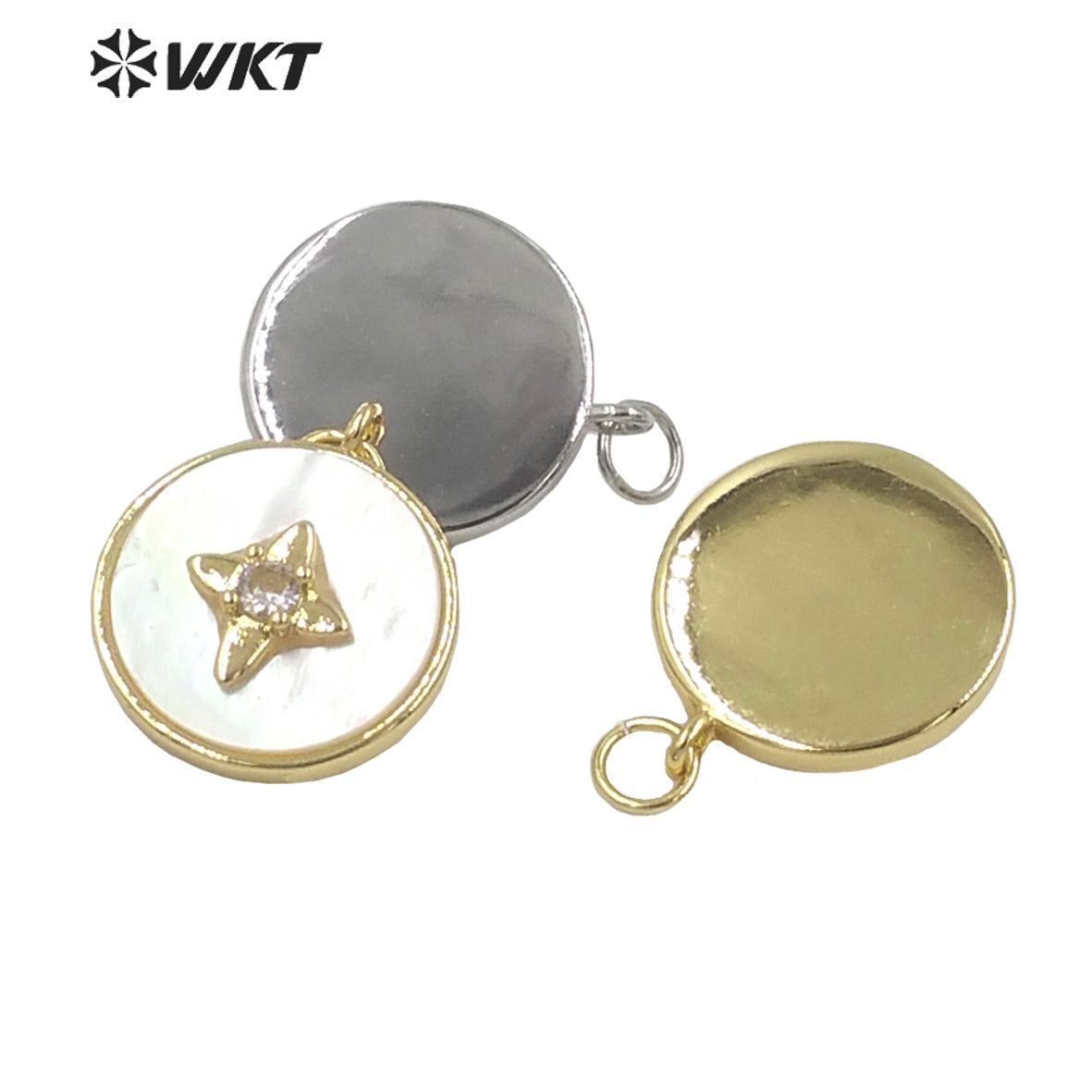 WT-JP287 WKT Personalized and Lovely Flower Patchwork Zircon Pendant Mother Pearl Round Pendant Necklace Nice Jewelry Lady