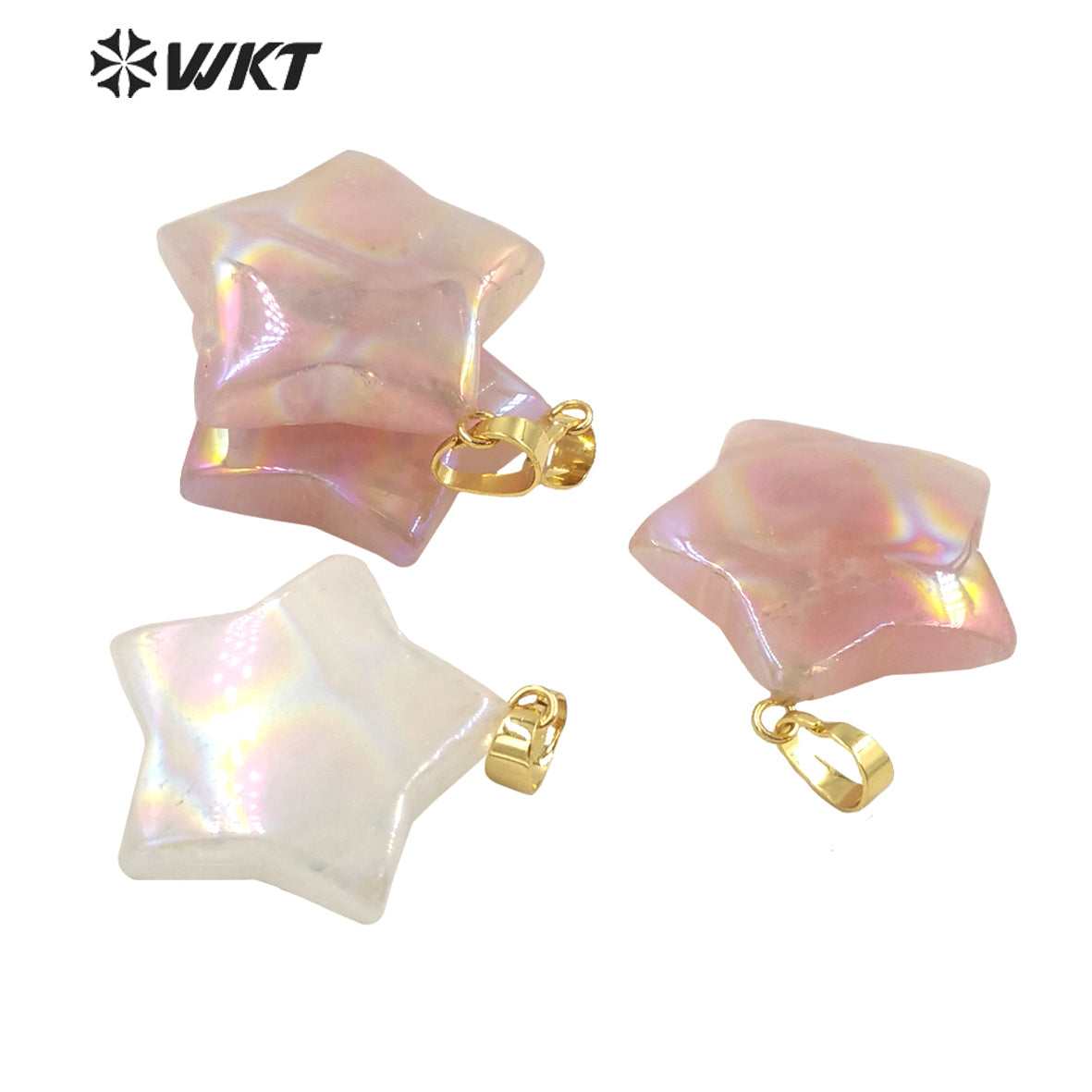 WT-P1822 Fashion Adorable Petite pink and White Star Pendant Girls Necklace Pendant 18k Gold Plated Natural Quartz Pendant