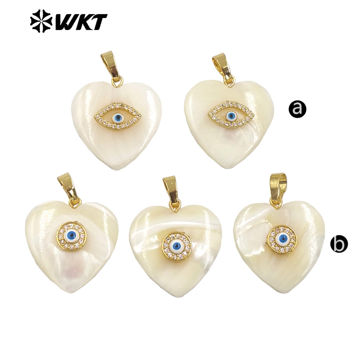 WT-JP366 Newest Gold Plated Charming Natural White Shell Heart With Turkey Eye Girl Lovely Pendants for Birthday